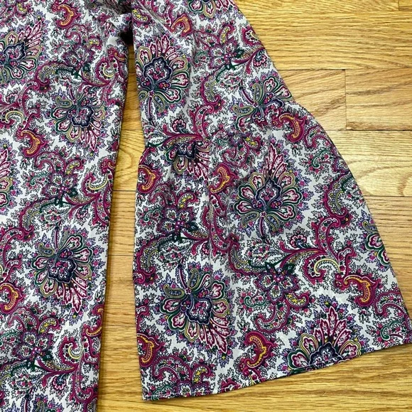 J.Crew Paisley V-Neck Blouse Womens Small Pink Purple Bell Sleeve Boho Retro - Picture 4 of 10